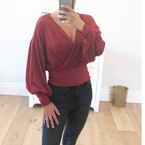 LAST 1! Red Surplice Long Sleeve Top Small - Picture 6 of 10